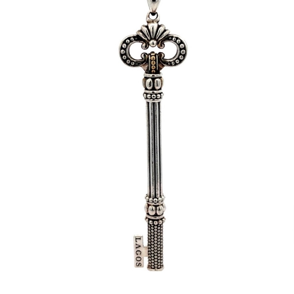 Preowned RARE Lagos Caviar Sterling Silver Skeleton Key Pendant